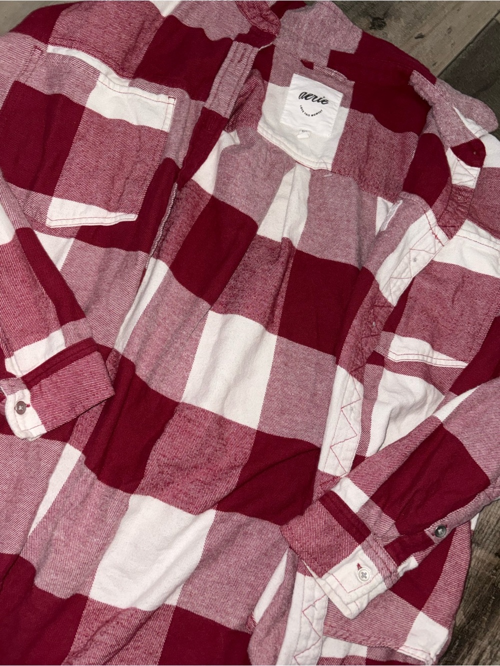 aerie Red & White Buffalo Plaid Button-Down Shirt